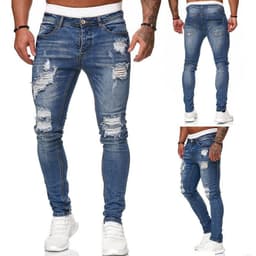 image-Fashion Street Style Ripped Skinny Jeans Men Vintage Wash Solid Denim Trouser Mens Casual Slim Fit Pencil Denim Pants