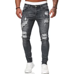 image-Fashion Street Style Ripped Skinny Jeans Men Vintage Wash Solid Denim Trouser Mens Casual Slim Fit Pencil Denim Pants