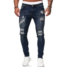 image-Fashion Street Style Ripped Skinny Jeans Men Vintage Wash Solid Denim Trouser Mens Casual Slim Fit Pencil Denim Pants