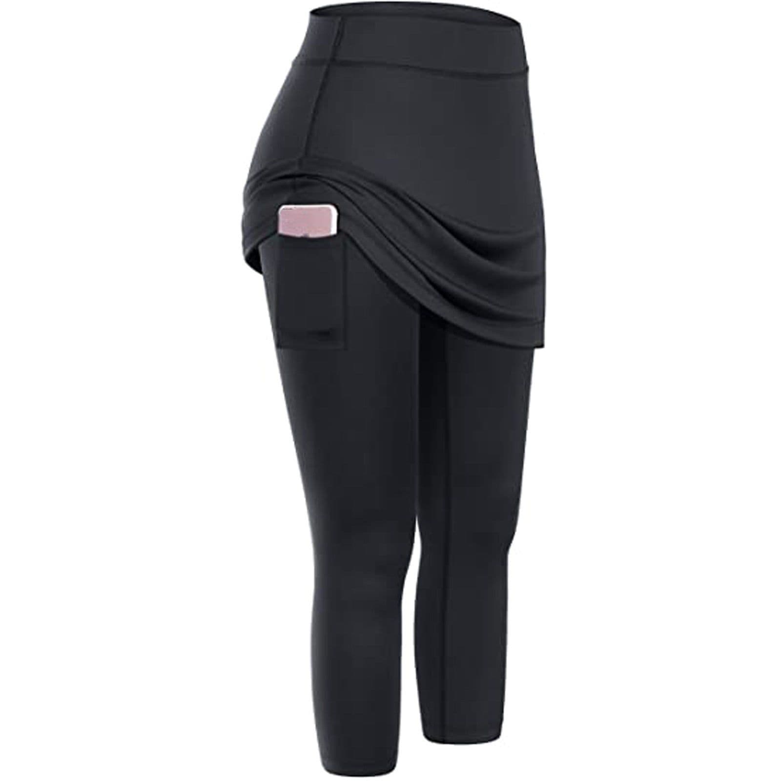 image-Women Tennis Skirted Leggings Pockets Elastic Sports Yoga Capris Skirts Legging