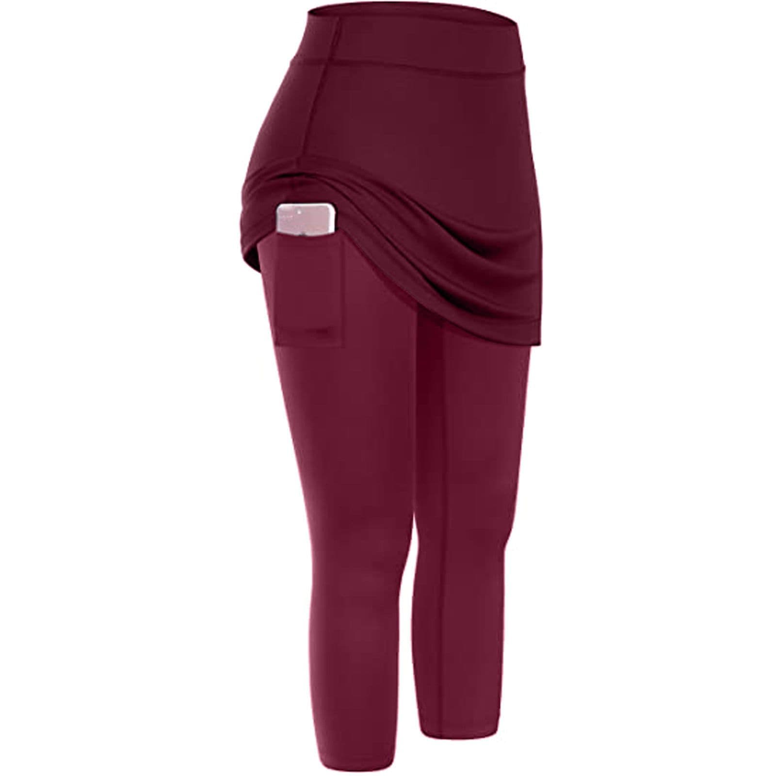 image-Women Tennis Skirted Leggings Pockets Elastic Sports Yoga Capris Skirts Legging