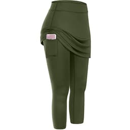 image-Women Tennis Skirted Leggings Pockets Elastic Sports Yoga Capris Skirts Legging