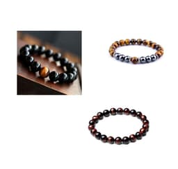 image-Natural Black Onyx With Stone Tiger Eyes Energy Bracelet