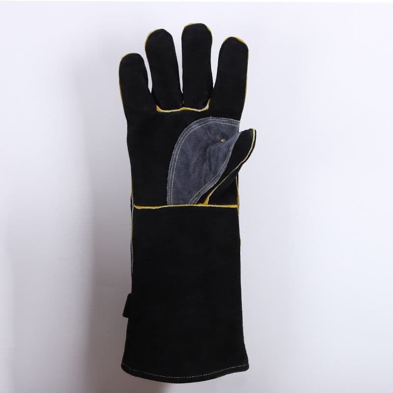 image-Cowhide Lengthened Patchwork BBQ Gloves Fireplace Oven