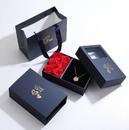 image-Huizhou Explosion Style Six Blue Rose Earrings & Necklace Jewelry Gift Box
