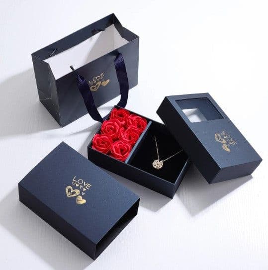 image-Huizhou Explosion Style Six Blue Rose Earrings & Necklace Jewelry Gift Box