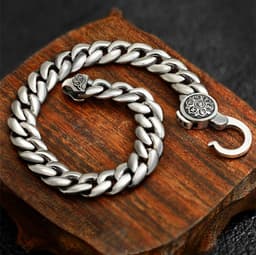 image-Sterling Silver Men's Six-Character Mantra Bracelet - Retro Thai Style