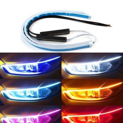 image-Led DRL Car Daytime Running Lights Flexible Waterproof Auto Turn Signal Yellow Brake Side Headlights Light Car Accessories
