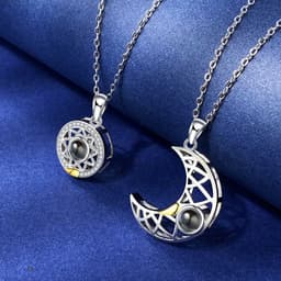 image-Sun Moon Shape Couple Personalized Necklaces Wedding Birthday Jewelry Languages I Love You Projection Pendant Necklace Gifts