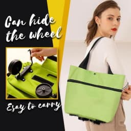 image-2 in 1 Foldable Shopping Cart with Wheels Premium Oxford Fabric Multifunction Shopping Bag Organizer High Capacity
