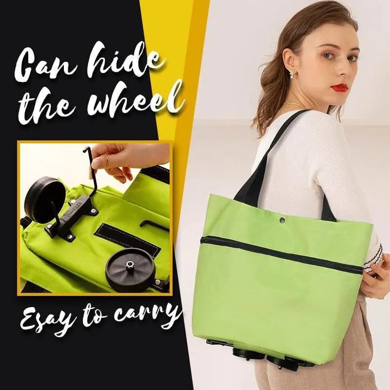 image-2 in 1 Foldable Shopping Cart with Wheels Premium Oxford Fabric Multifunction Shopping Bag Organizer High Capacity