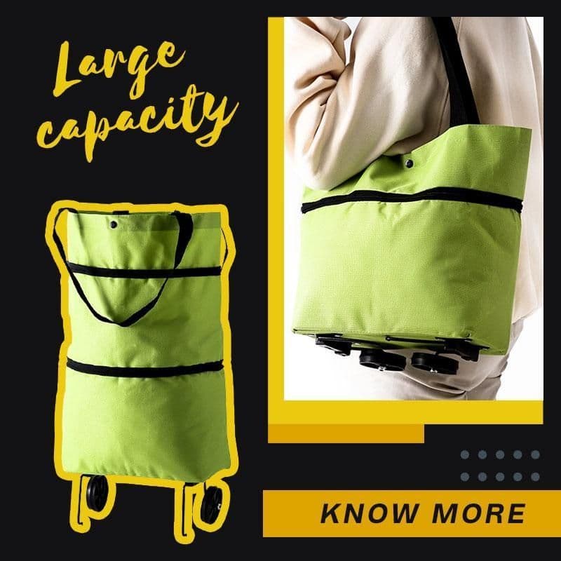 image-2 in 1 Foldable Shopping Cart with Wheels Premium Oxford Fabric Multifunction Shopping Bag Organizer High Capacity