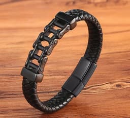 image-Leather Leather Braided Bracelet, Leather Bracelet, Custom Leather Bracelet, Men'S Cowhide Jewelry