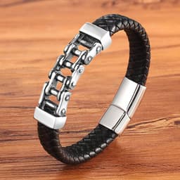 image-Leather Leather Braided Bracelet, Leather Bracelet, Custom Leather Bracelet, Men'S Cowhide Jewelry