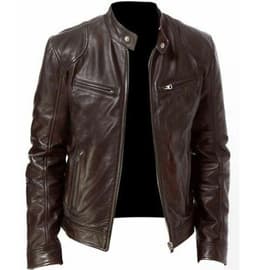 image-Gentleman's Warm Zipper Cardigan Pocket Decorated Pu Leather Coat