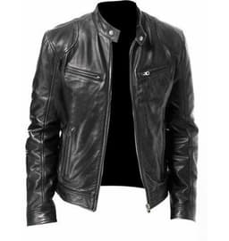 image-Gentleman's Warm Zipper Cardigan Pocket Decorated Pu Leather Coat