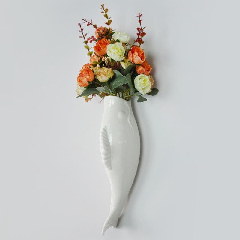 image-Simple Modern Creative Wall Ceramic Goldfish Vase Restaurant Mural Wall Hanging Three-Dimensional Wall Decoration Wholesale