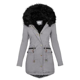 image-Women's Solid Colorfur Collar Hooded Mid-length Warm Cotton Coat