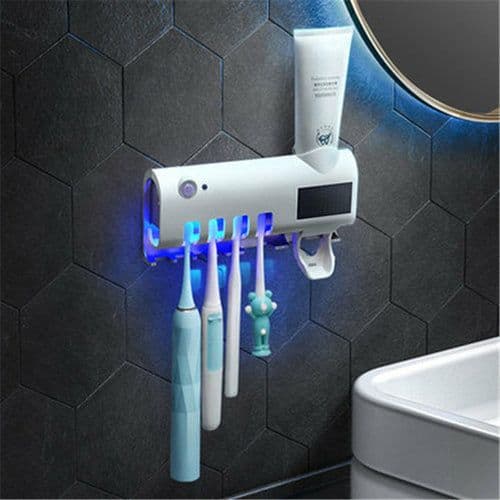 image-Bathroom Toothbrush Holder With Toothpaste Dispenser
