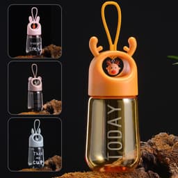 image-Shaking Cup Children s Water Cup Cartoon Pendant Handle Plastic Cup