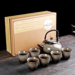image-Retro Ceramic Large-Capacity Lifting Beam Teapot Kung Fu Tea Cup Set Household Restaurant High Temperature Water Ware Tray