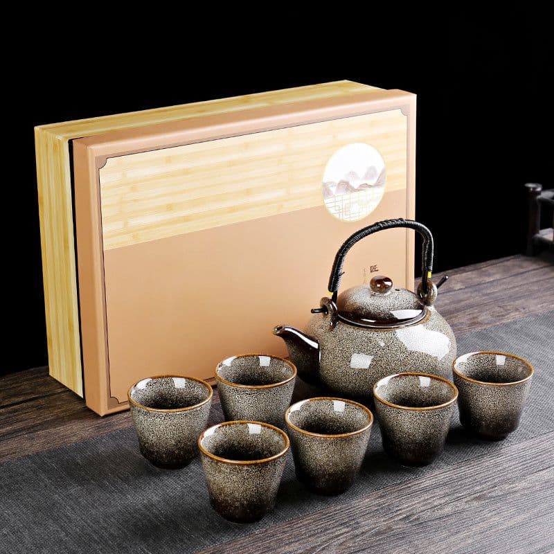 image-Retro Ceramic Large-Capacity Lifting Beam Teapot Kung Fu Tea Cup Set Household Restaurant High Temperature Water Ware Tray