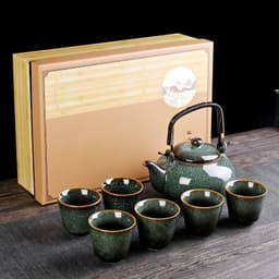image-Retro Ceramic Large-Capacity Lifting Beam Teapot Kung Fu Tea Cup Set Household Restaurant High Temperature Water Ware Tray