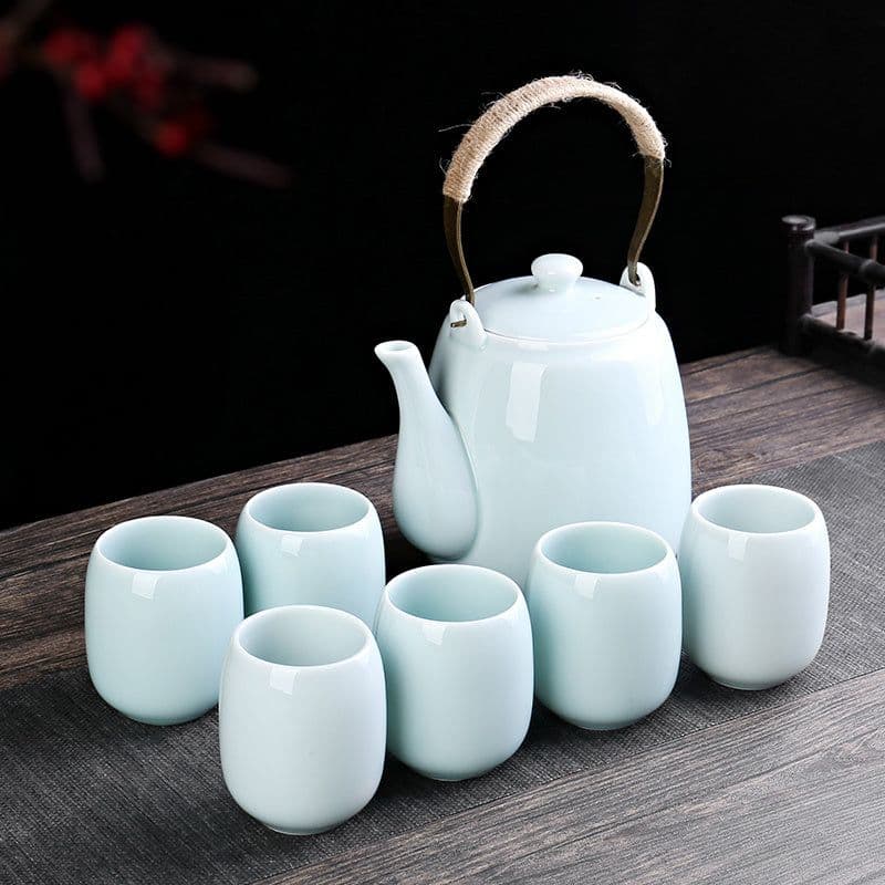 image-Retro Ceramic Large-Capacity Lifting Beam Teapot Kung Fu Tea Cup Set Household Restaurant High Temperature Water Ware Tray