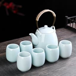image-Retro Ceramic Large-Capacity Lifting Beam Teapot Kung Fu Tea Cup Set Household Restaurant High Temperature Water Ware Tray