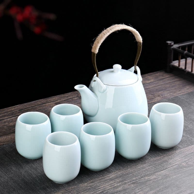 image-Retro Ceramic Large-Capacity Lifting Beam Teapot Kung Fu Tea Cup Set Household Restaurant High Temperature Water Ware Tray