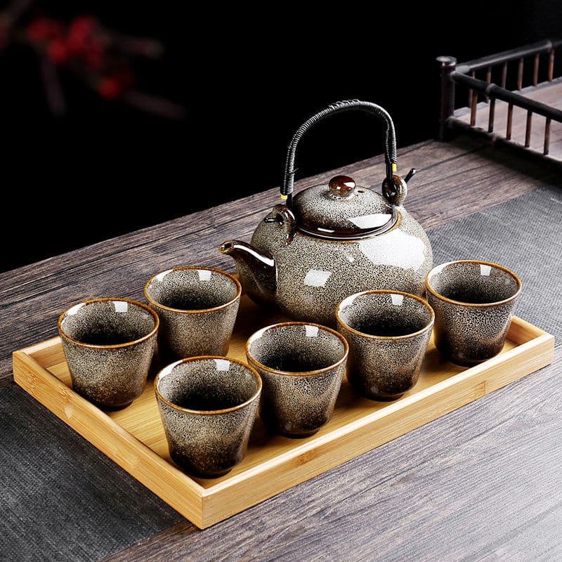 image-Retro Ceramic Large-Capacity Lifting Beam Teapot Kung Fu Tea Cup Set Household Restaurant High Temperature Water Ware Tray