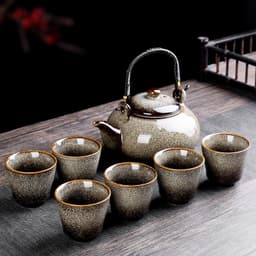 image-Retro Ceramic Large-Capacity Lifting Beam Teapot Kung Fu Tea Cup Set Household Restaurant High Temperature Water Ware Tray