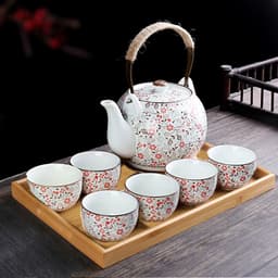 image-Retro Ceramic Large-Capacity Lifting Beam Teapot Kung Fu Tea Cup Set Household Restaurant High Temperature Water Ware Tray