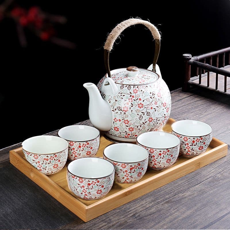image-Retro Ceramic Large-Capacity Lifting Beam Teapot Kung Fu Tea Cup Set Household Restaurant High Temperature Water Ware Tray