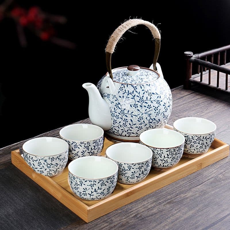 image-Retro Ceramic Large-Capacity Lifting Beam Teapot Kung Fu Tea Cup Set Household Restaurant High Temperature Water Ware Tray