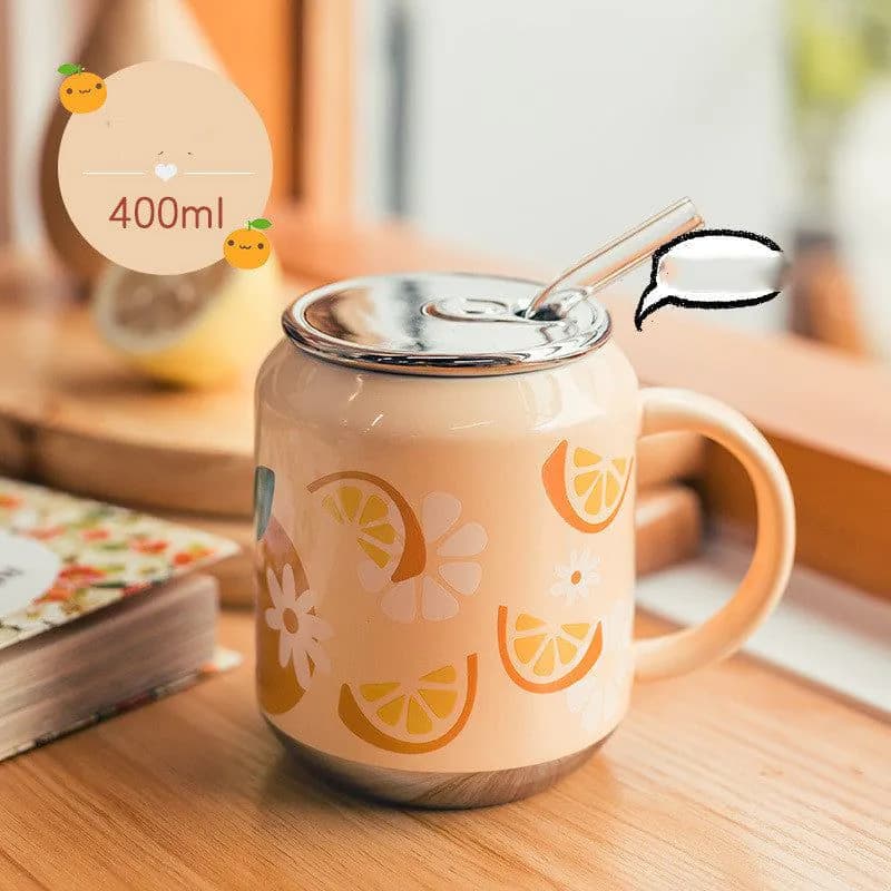 image-Household Water Cup Ins Style Creative Ceramic Cup With Lid Flower Tea Cup