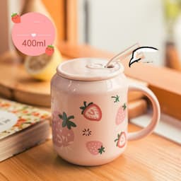 image-Household Water Cup Ins Style Creative Ceramic Cup With Lid Flower Tea Cup
