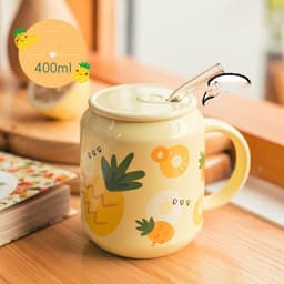 image-Household Water Cup Ins Style Creative Ceramic Cup With Lid Flower Tea Cup
