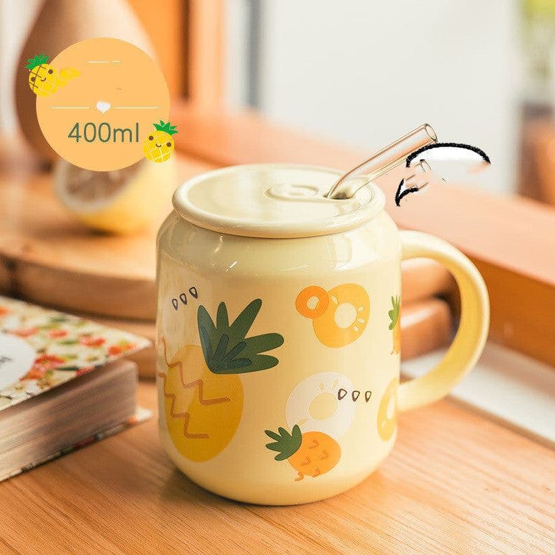 image-Household Water Cup Ins Style Creative Ceramic Cup With Lid Flower Tea Cup