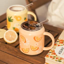 image-Household Water Cup Ins Style Creative Ceramic Cup With Lid Flower Tea Cup