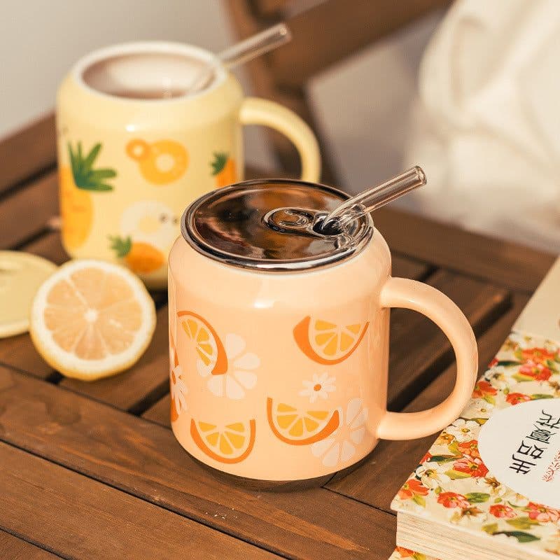 image-Household Water Cup Ins Style Creative Ceramic Cup With Lid Flower Tea Cup