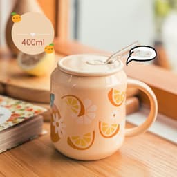 image-Household Water Cup Ins Style Creative Ceramic Cup With Lid Flower Tea Cup