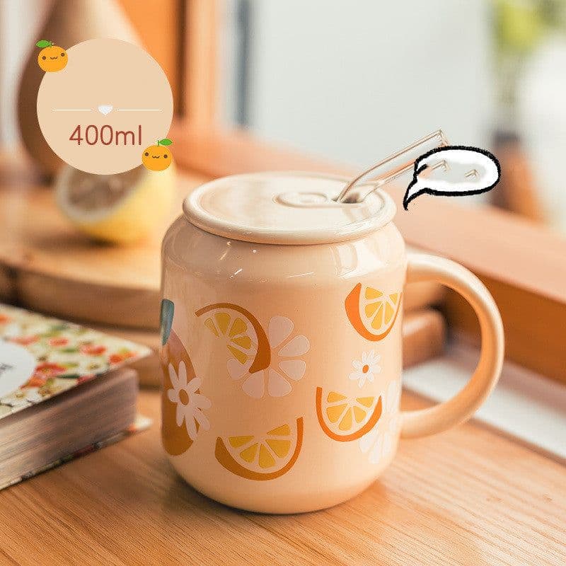 image-Household Water Cup Ins Style Creative Ceramic Cup With Lid Flower Tea Cup
