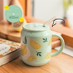 image-Household Water Cup Ins Style Creative Ceramic Cup With Lid Flower Tea Cup