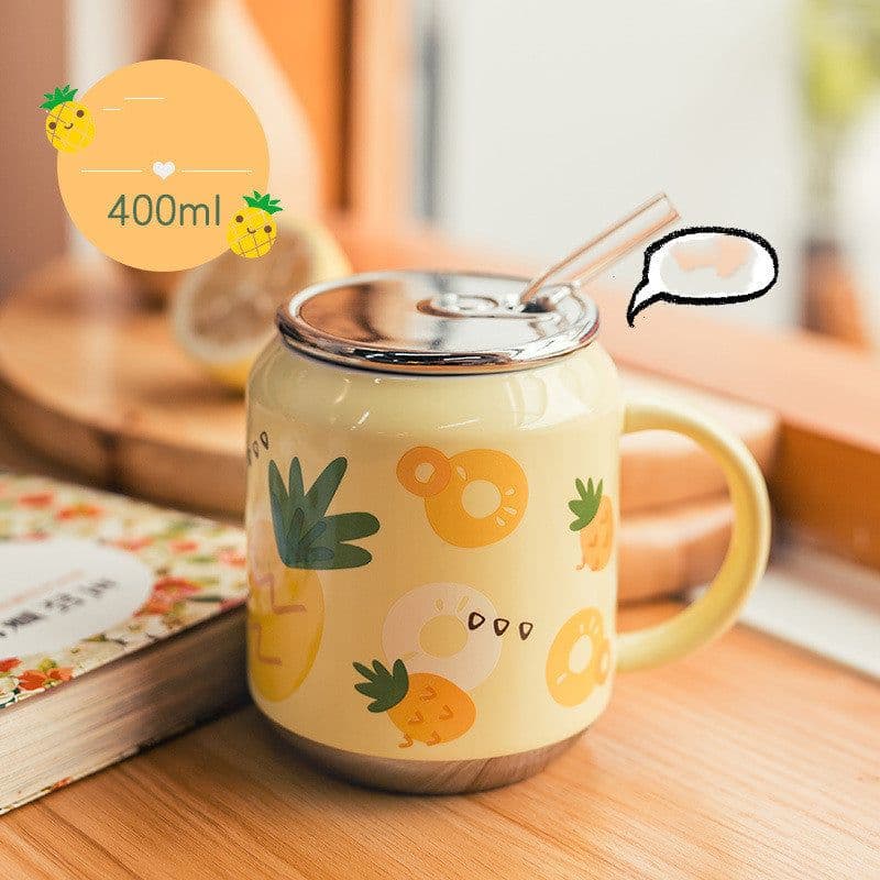 image-Household Water Cup Ins Style Creative Ceramic Cup With Lid Flower Tea Cup