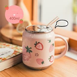 image-Household Water Cup Ins Style Creative Ceramic Cup With Lid Flower Tea Cup