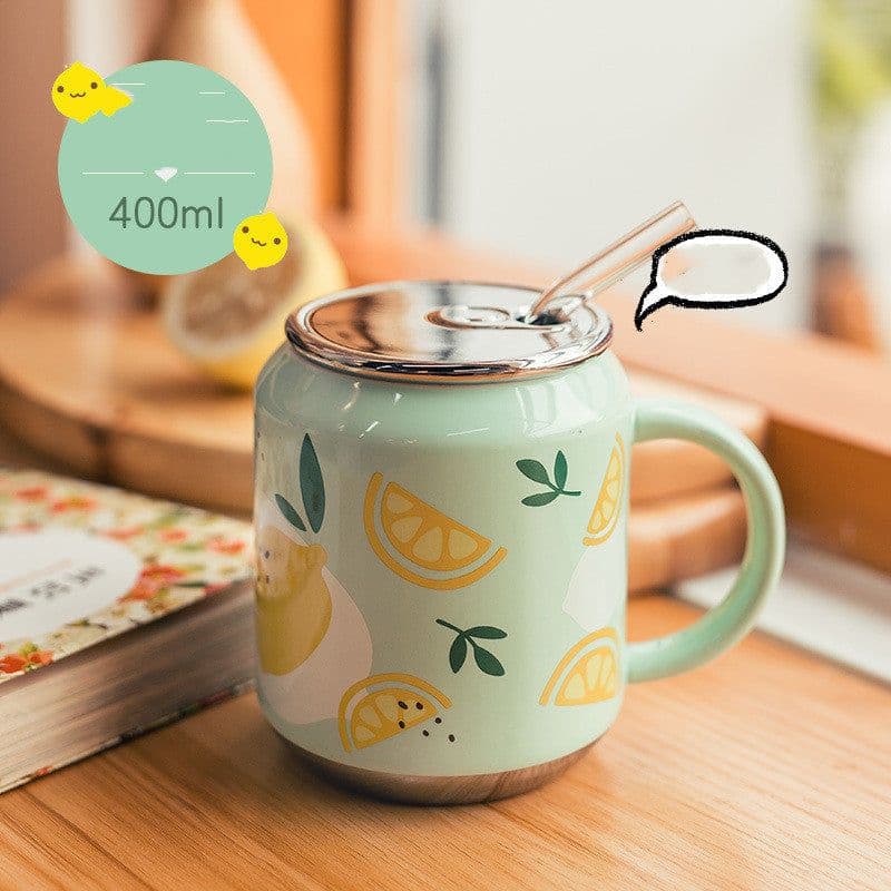 image-Household Water Cup Ins Style Creative Ceramic Cup With Lid Flower Tea Cup