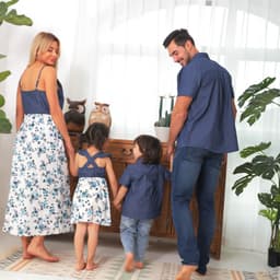 image-Family Matching Family Denim Sling Skirt Baby Girl Mom Dad Boy Boy Shirt Parent-Child