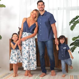 image-Family Matching Family Denim Sling Skirt Baby Girl Mom Dad Boy Boy Shirt Parent-Child