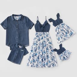 image-Family Matching Family Denim Sling Skirt Baby Girl Mom Dad Boy Boy Shirt Parent-Child
